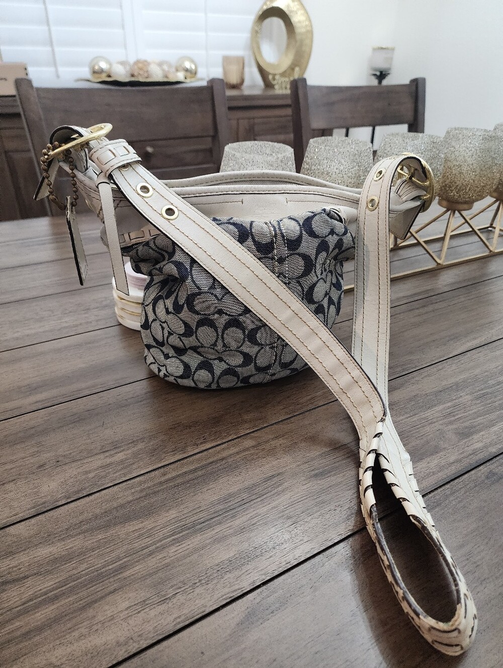 Coach Signature Monogram Shoulder/crossbody in Cream Leathe & Denim Bucket Bag